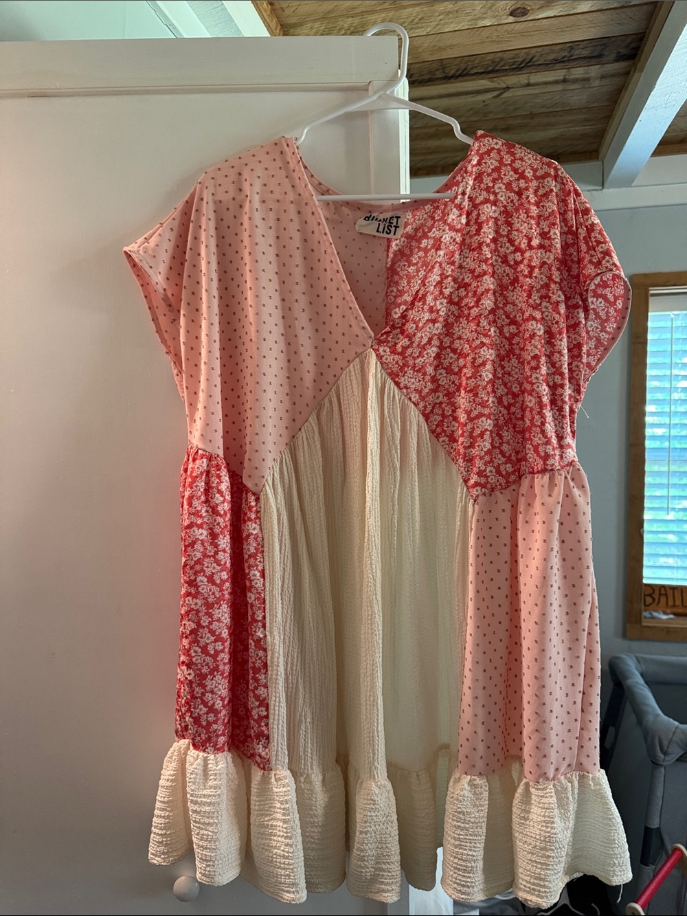 BUCKETLIST Pink & Cream Patchwork Casual Dress